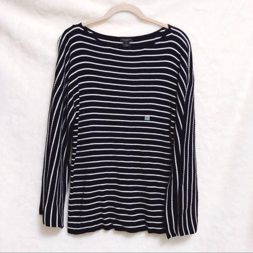 Ann Taylor Black & White Striped Wide Sleeve Top